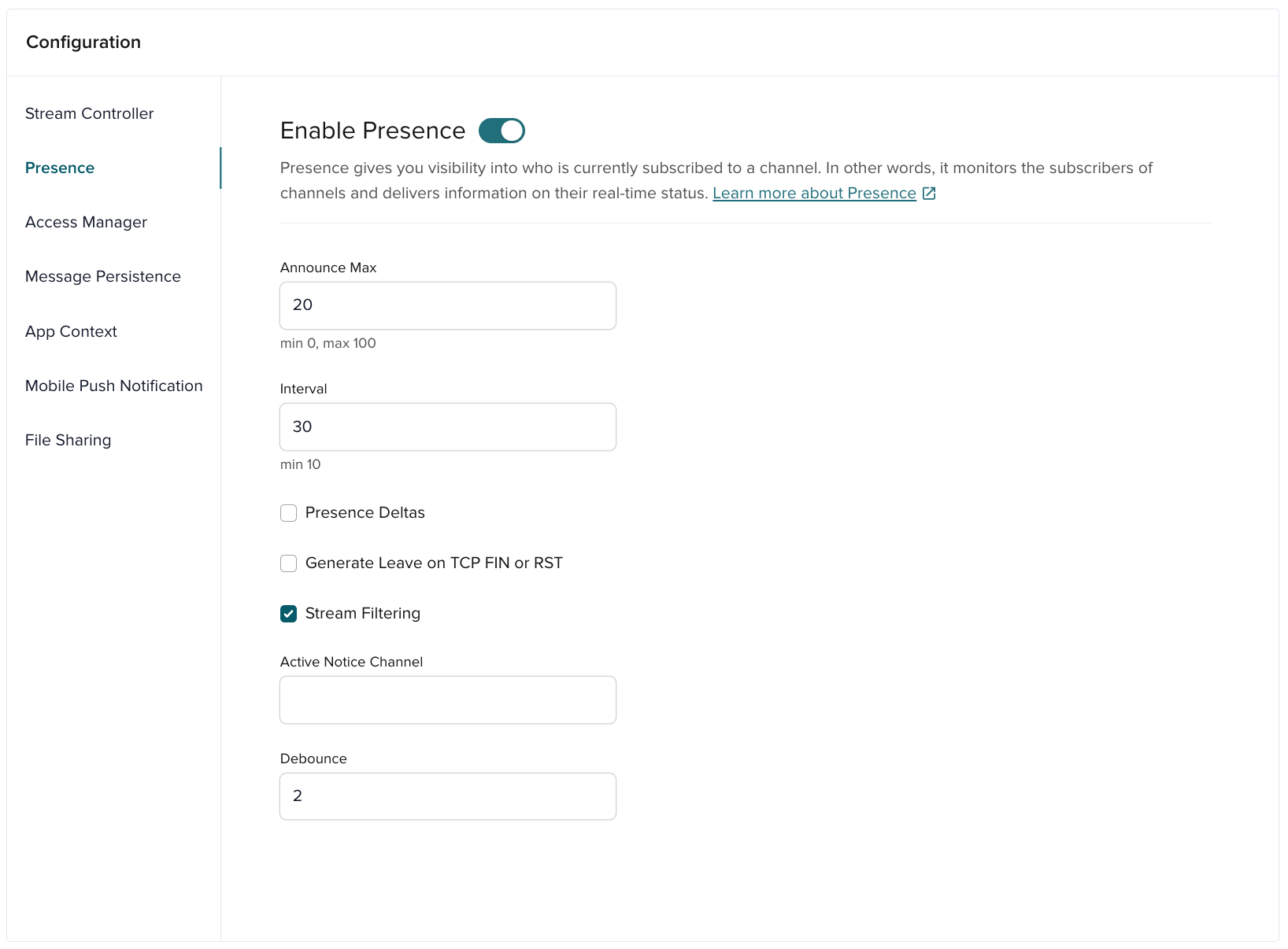 Presence in Admin Portal